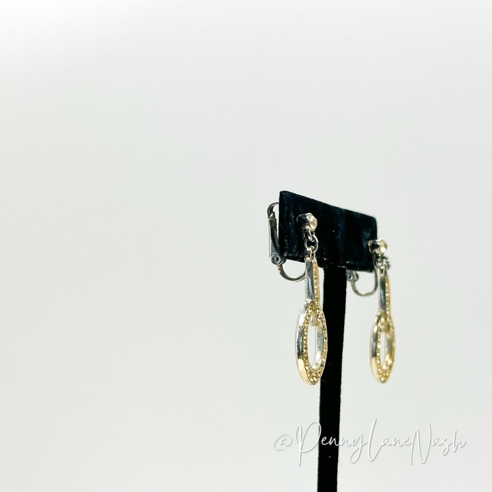 Vintage Rhinestone Oval Drop Earrings - Picture 3 of 8